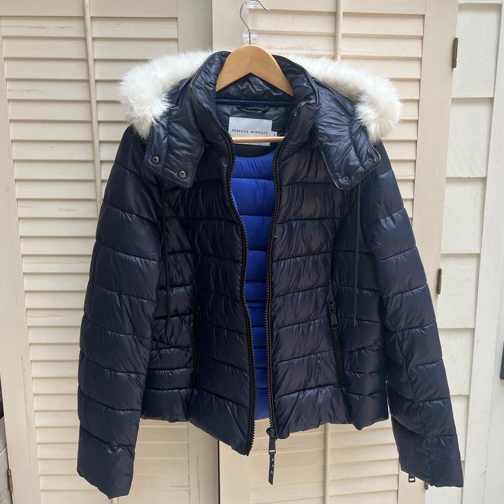 Rebecca Minkoff - Navy Blue Hooded Puffer Jacket Winter Coat - Medium - NWOT - Picture 2 of 7